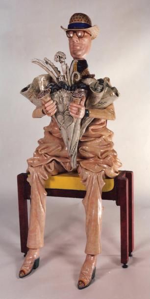OLIVIER LELOUP (NÉ EN 1951) Homme assis, 1985-1986 Sculpture. Céramique. H_155 cm...