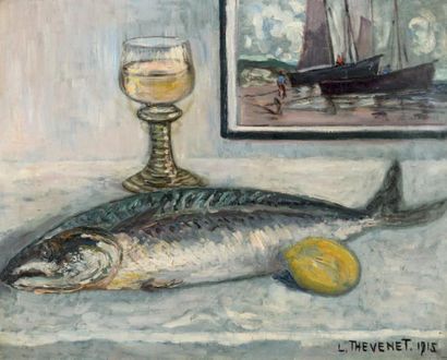 Louis THEVENET (1874-1930) Nature morte au poisson, 1915
Huile sur toile.
Signée...