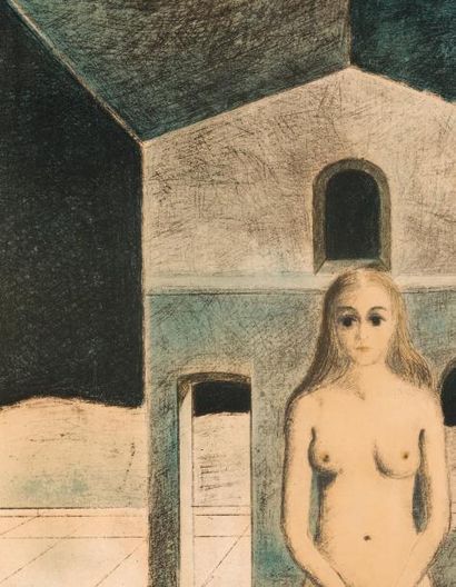 Paul DELVAUX (1897-1994) La voyante, 1974
Lithographie en couleur n° 31/75.
Signée...