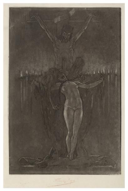 Félicien Rops (1833-1898) Le calvaire
Grande planche de la série des Sataniques.
Signée...
