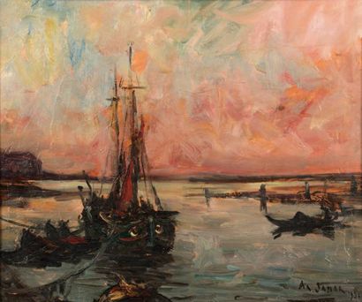 ARMAND JAMAR (1970-1946) Crépuscule dans la lagune, 1931
Huile sur toile.
Signée...