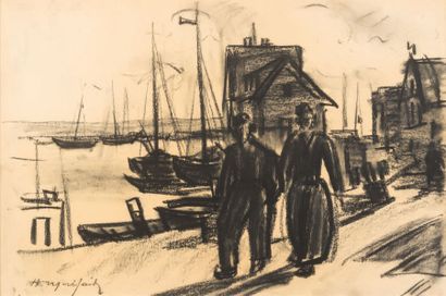 Hubert MALFAIT (1898-1971) Promenade sur les quais
Fusain sur papier.
Signé en bas...