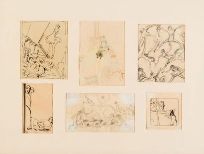 PAUL JOOSTENS (1889-1960) Le Cirque Ensemble de six oeuvres sur papier Crayon, encre...