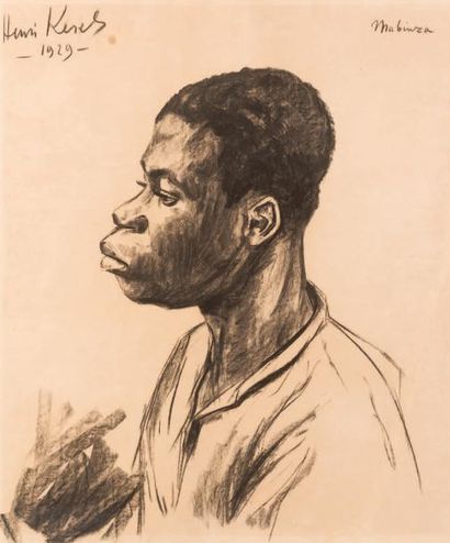 Henri KERELS (1896-1956) Mabinza, 1929 Fusain sur papier bistre. Signé et daté en...