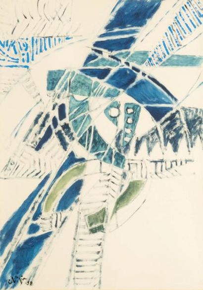Georges Collignon (1923-2002) Composition, 1958 Technique mixte sur papier. Signée...