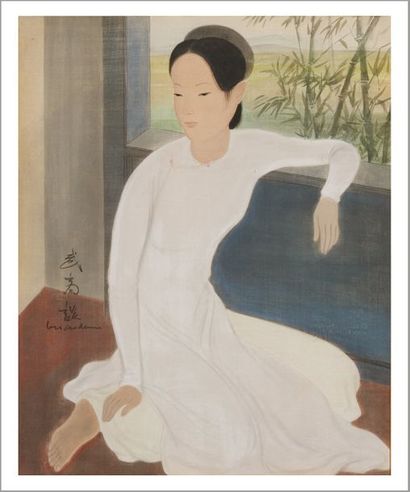 VU CAO DAM (1908-2000) Femme accoudée, vers 1971
Peinture sur soie.
Signée en bas...