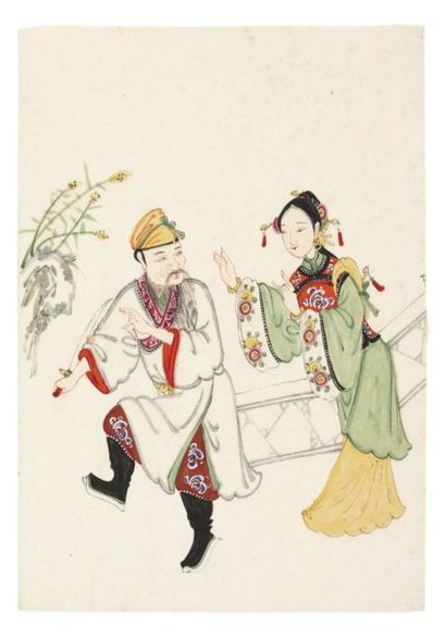 null Lot de : Anonyme 3 peintures chinoises représentant des scènes de théâtre. 1796-1820,...