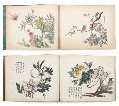 Anonyme 3 albums chinois Manuel de dessins de paysages, de fleurs et d'oiseaux. Sous...