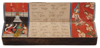 Anonyme Sûtra bouddhiste thaïlandais. Livre en accordéon. Milieu XIXème siècle Format...