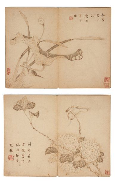 Bao Yan (alias Bao Dingkun) Album de douze feuilles représentant des fleurs, des...