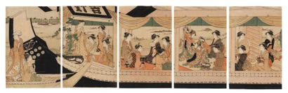 Eishi Hosoda (1756-1829) Jeunes femmes en promenade sur des bateaux de plaisance...