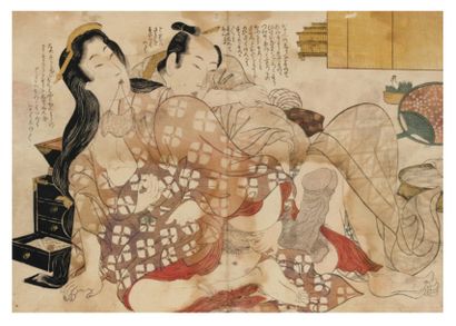 Eizan Kikugawa (1787-1867) attribué à Estampe érotique Une femme aux cheveux défaits...