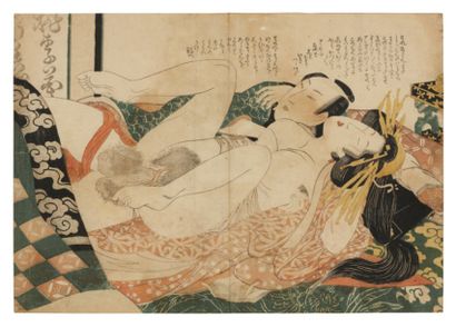 Eizan Kikugawa (1787-1867) attribué à Estampe érotique Ébats d'un homme et d'une...