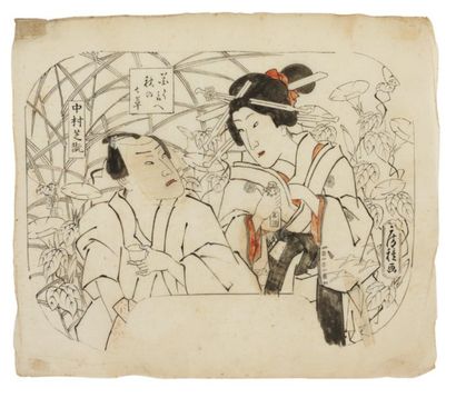 Fusatane Utagawa (actif 1849-1870?) Acteurs Shita-e ou gako, dessin préparatoire...
