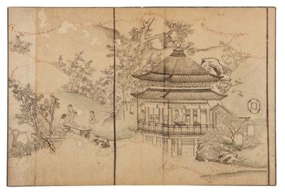 Goshun (1752-1811, dit Matsumura Gekkei) Album de dessins pour fusuma Album en accordéon...