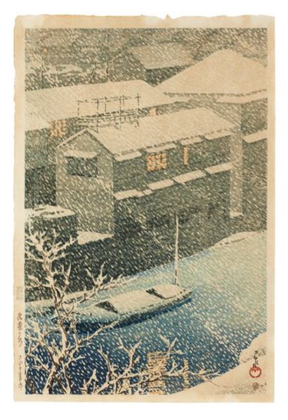 Hasui Kawase (1883-1957) Ochano Mizu Une violent tempête de neige tombe sur le canal...
