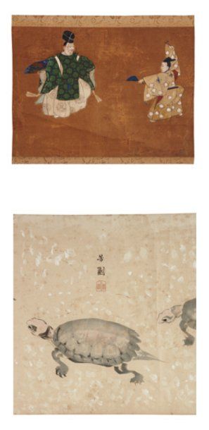 null Lot de : a - Kiyomoto II (actif vers 1790) Peinture sur soie. Deux geisha se...