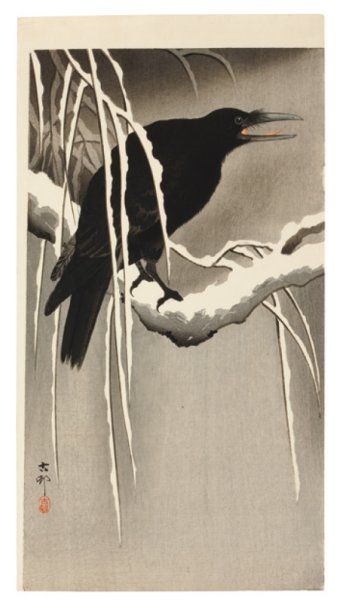 Koson Ohara (1877-1945) Corbeau sur une branche de saule enneigé Un corbeau perché...
