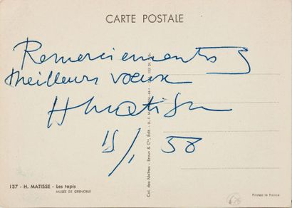 MATISSE Henri Pièce autographe signée « H. Matisse », 12°, datée [Nice], « 15/1/50...