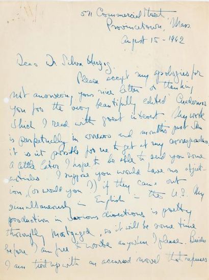 DOS PASSOS John (1896-1970) Romancier américain. Lettre autographe signée, 2 pages...