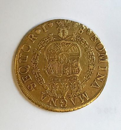 null Une pièce de 8 escudos
En or frappé pour le Chili en 1758 sous le règne de Ferdinand...