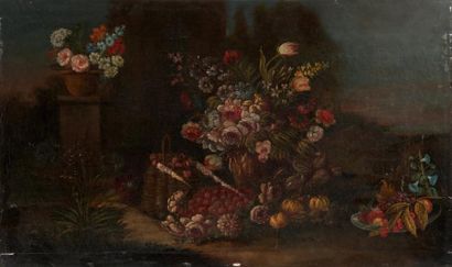 École FRANÇAISE du début du XIXe siècle Bouquet de fleurs dans un paysage
Paire de...