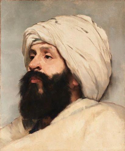 BURKAN (ACTIF AU XIXE SIÈCLE) Portrait d'homme portant un chapeau oriental Portrait...