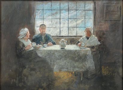 Jozef Israels (1824-1911) L'heure du thé
Pastel et gouache sur papier.
Signé en bas...