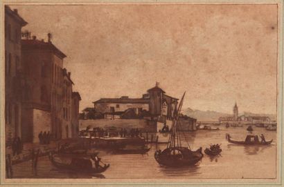 Victor-Jean NICOLLE (Paris 1754-1826) Vue de Venise Plume et encre brune, lavis bistre....