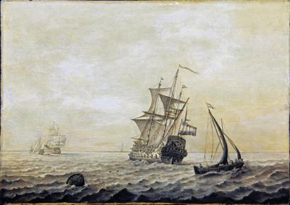 J. Gerst Marine en grisaille montrant un bateau construit par l'Amsterdam Admiralty...