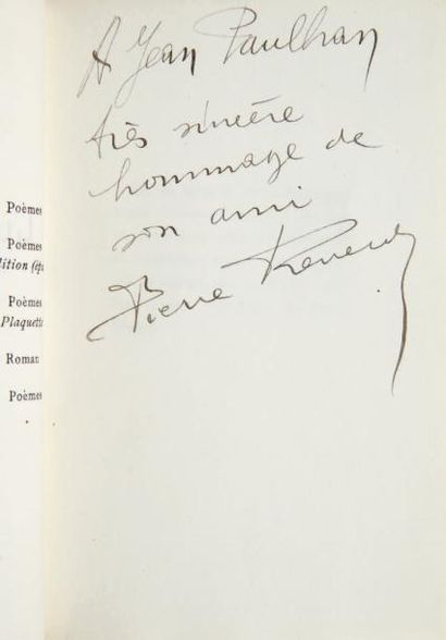 REVERDY, Pierre La Lucarne ovale
Paris, [acheve d'imprimer: Chez Paul Birault] 1918
ENVOI...