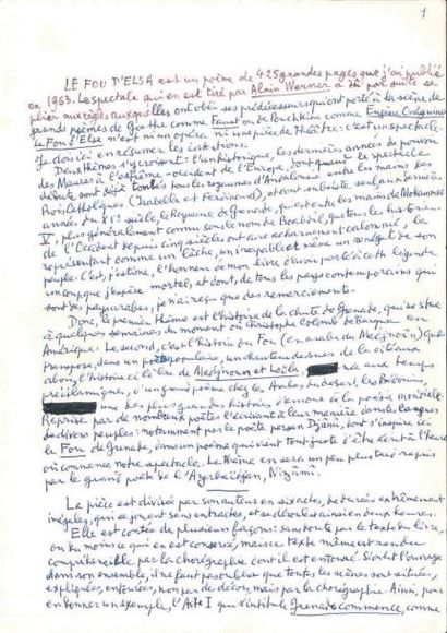 Louis ARAGON. Manuscrit autographe signe,«LE FOU D'ELSA est un poème»..., [vers 1973»];...