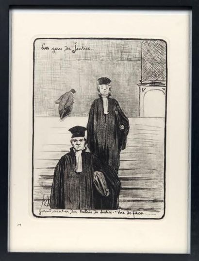 Honoré DAUMIER (1808-1879) «Grand escalier du Palais de Justice.
Vue de faces......»...