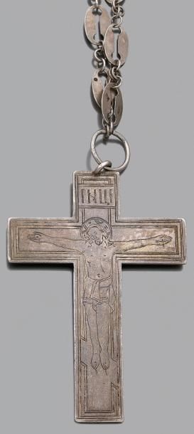 null Croix pectorale pendentif en argent 84 zolotniks (875 millièmes) à décor gravé...