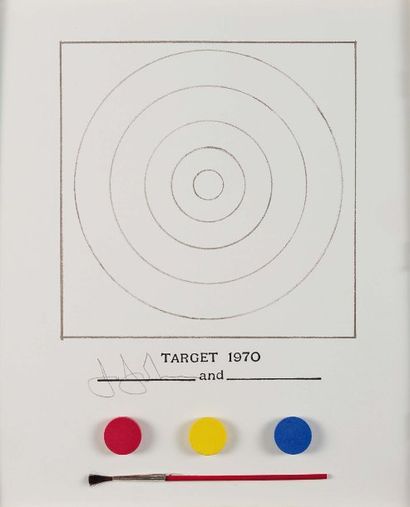 Jasper JOHNS (Né en 1930) Target 1970 Multiple. Pinceau et peinture dans une boite...