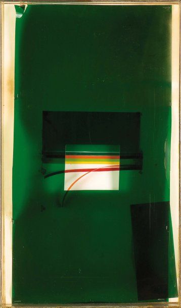 Derek BOSHIER (Né en 1937) Green, 1966. Acétate et collage sur papier dans une boite...
