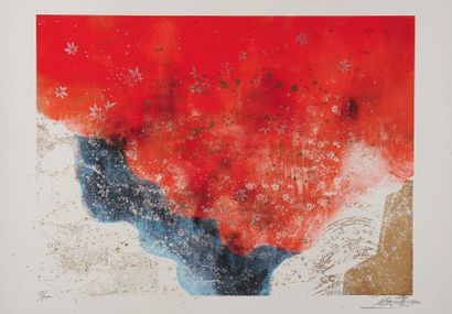 TOSHIMUSTU IMAI (1928-2002) Dix mille aubes, 1990 Lithographie en couleurs. Triptyque...