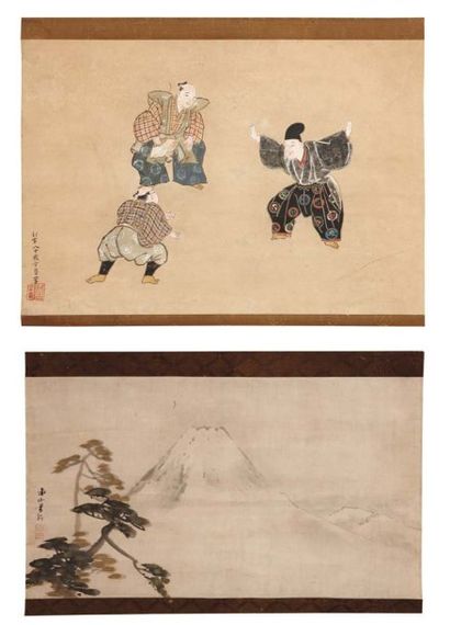 null Lot de : a - Anonyme Trois hommes jouant Peinture sur papier. Fin du XIXème...