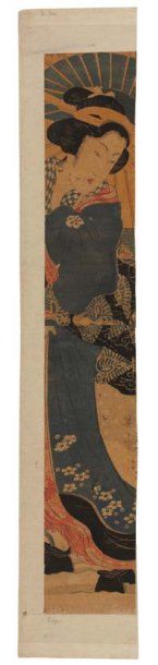 null Lot de : a - Eizan Kikugawa (1787-1867) attribué à Une jeune femme à l'ombrelle...