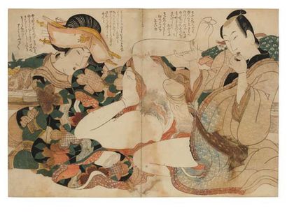 Eizan Kikugawa (1787-1867) Attribué à Estampe érotique Ebats érotiques entre une...