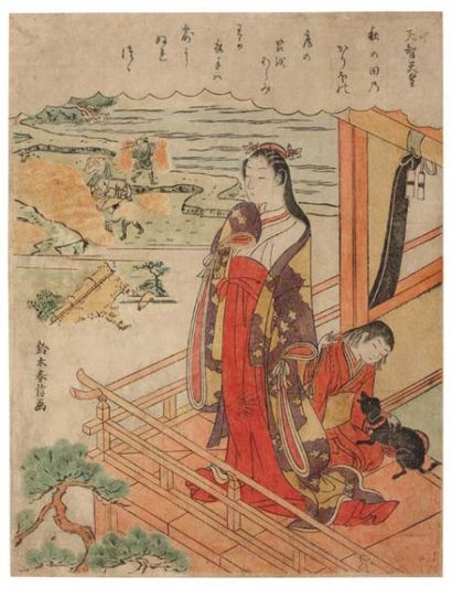 Harunobu Suzuki (1725-1770) La princesse et les paysans De son balcon, un princesse...