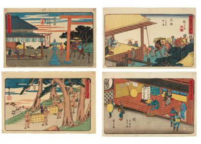 null Lot de : a - Hiroshige Andô (1797-1858) Yokkaichi sangudo oiwake no zu Le croisement...