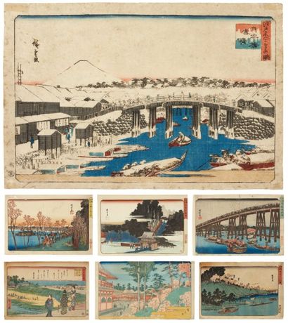 null Lot de : Hiroshige Andô (1797-1858) a - Nihonbashi. Sur le pont Nihon. Pêcheurs...