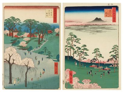null Lot de : a - Hiroshige Andô (1797-1858) Nippori Ji - in no Rin Sen. Les jardins...