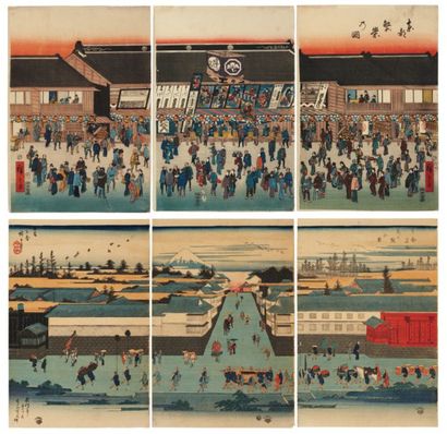 null Lot de : a - Hiroshige Andô (1797-1858) Tôto Hanei no zu. Vue de la foule dans...