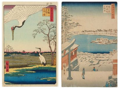 null Lot de : a - Hiroshige Andô (1797-1858) Nihonbashi Yukibare. Le pont Nihon,...