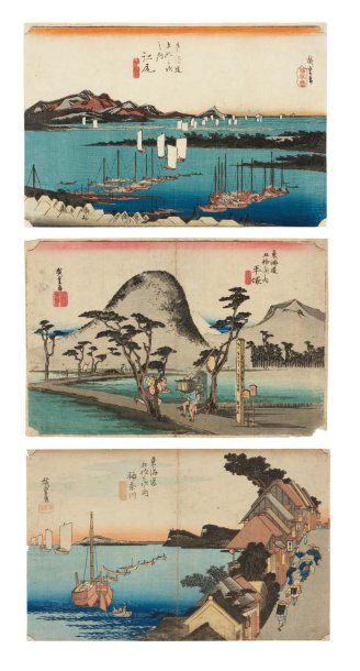 null Lot de : a - Hiroshige Andô (1797-1858) Ejiri. Miho Embô Le village de Ejiri...