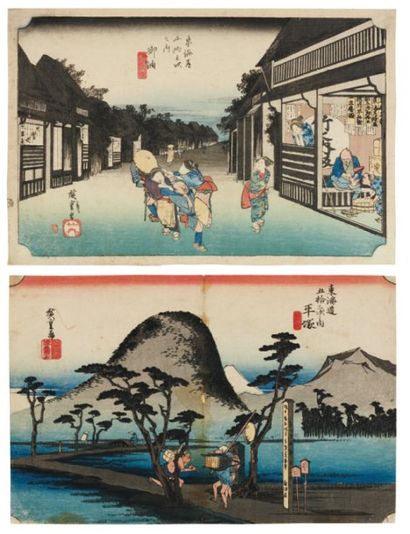 null Lot de : a - Hiroshige Andô (1797-1858) Goyu, tabibito tome-onna. Goyu, les...