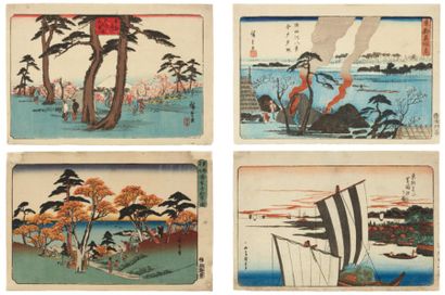 null Lot de : a - Hiroshige Andô (1797-1858) Asukayama hanasakari Pleine floraison...