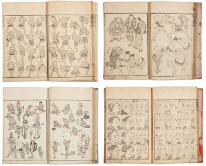 Hokusai Katsushika (1760-1849) Manga. Série complète de 15 volumes en deux coffrets....
